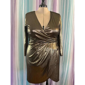 Gold metallic wrap dress